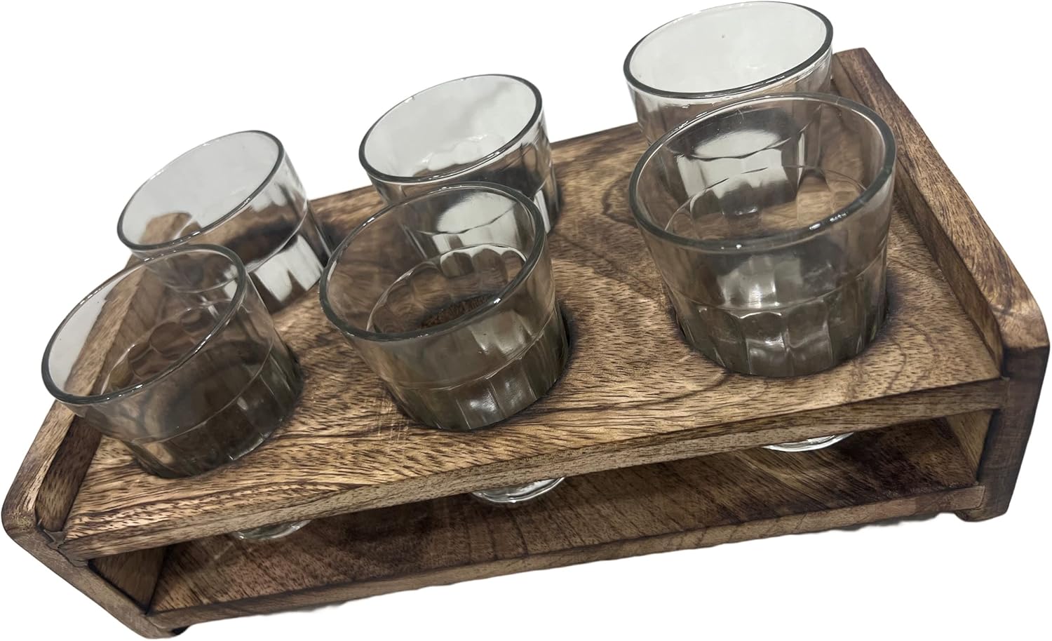 collectiblesBuy Modern Diamond Cut Insulated Indian Tea Glasses Set of 6 Double Walled Glass Teacups with Wooden Stand Ideal for College Reunion Party Rain Tea