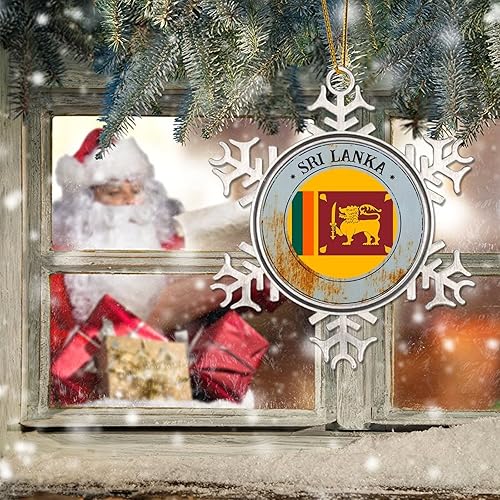 Miniatura 6 de Adorno de Navidad de Sri Lanka, bandera de Sri Lanka, adornos de copo de nieve de metal para decoraciones de Navidad, bandera nacional, recuerdo de