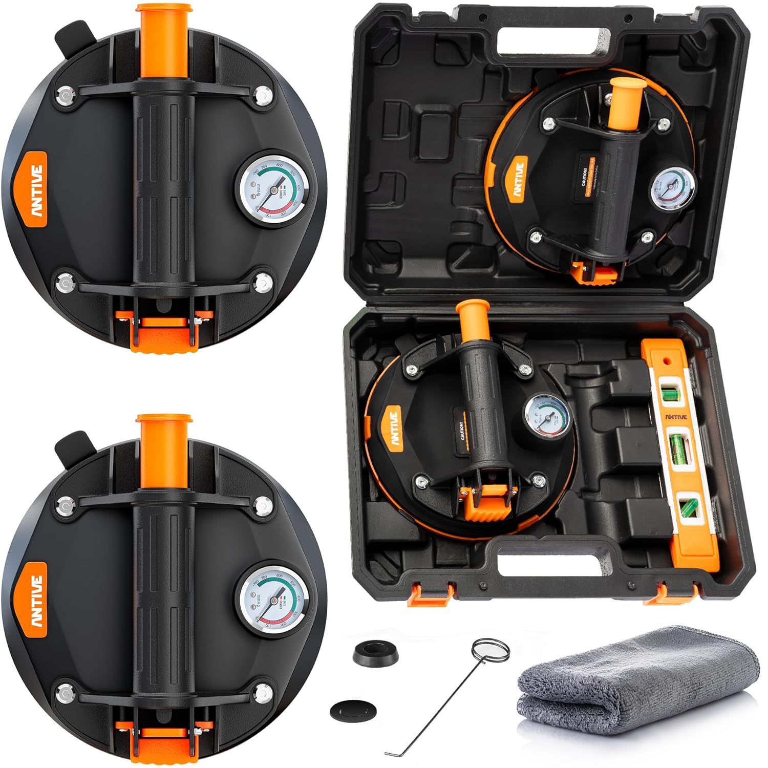 Glass Suction Cup Lifter 265 lbs Each / 530 lbs Combined – 2 Pack 8” Heavy Duty Vacuum Suction Cups with Pressure Gauge | Manual Glass & Tile Lifting Tool for Installation