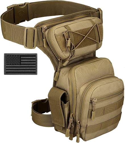 Tactical Drop Leg Bag Military Tool Gear Fanny Thigh Pack Molle Utility Airsoft Motorcycle Cycling Waist Gear Pouch (1 Patch Included), Brown, 5 x 9.5 x 13.3 inches, Tactical