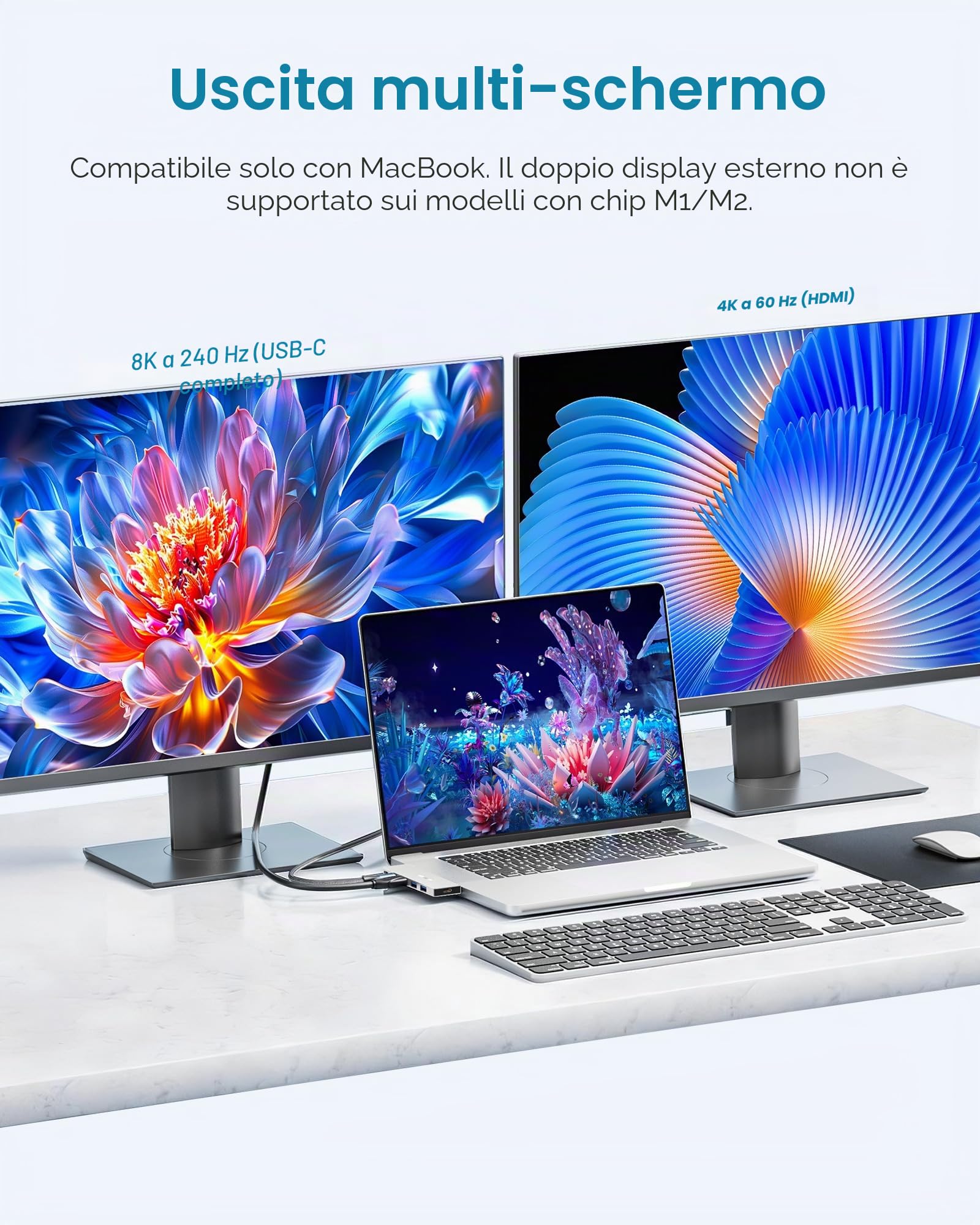VENTION MacBook USB Adapter, 6-in-2 Mac Hub with Dual USB C, Removable Magnetic USB-C Connector, PD 140W / 8K @ 240Hz / 80Gbps Max, Compatible with All Laptops/iPads, Silver