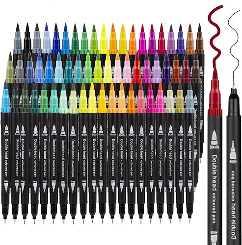 Tommax Marcadores artísticos de doble punta, juego de 61 marcadores finos y de pincel para niños y adultos