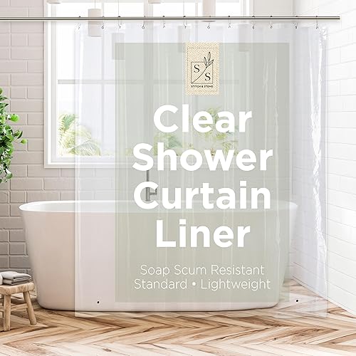 Stitch & Stone Forro de cortina de ducha, de alta calidad, ligero, duradero, impermeable, 0.14 oz de PEVA para baño con imanes pesados, tamaño