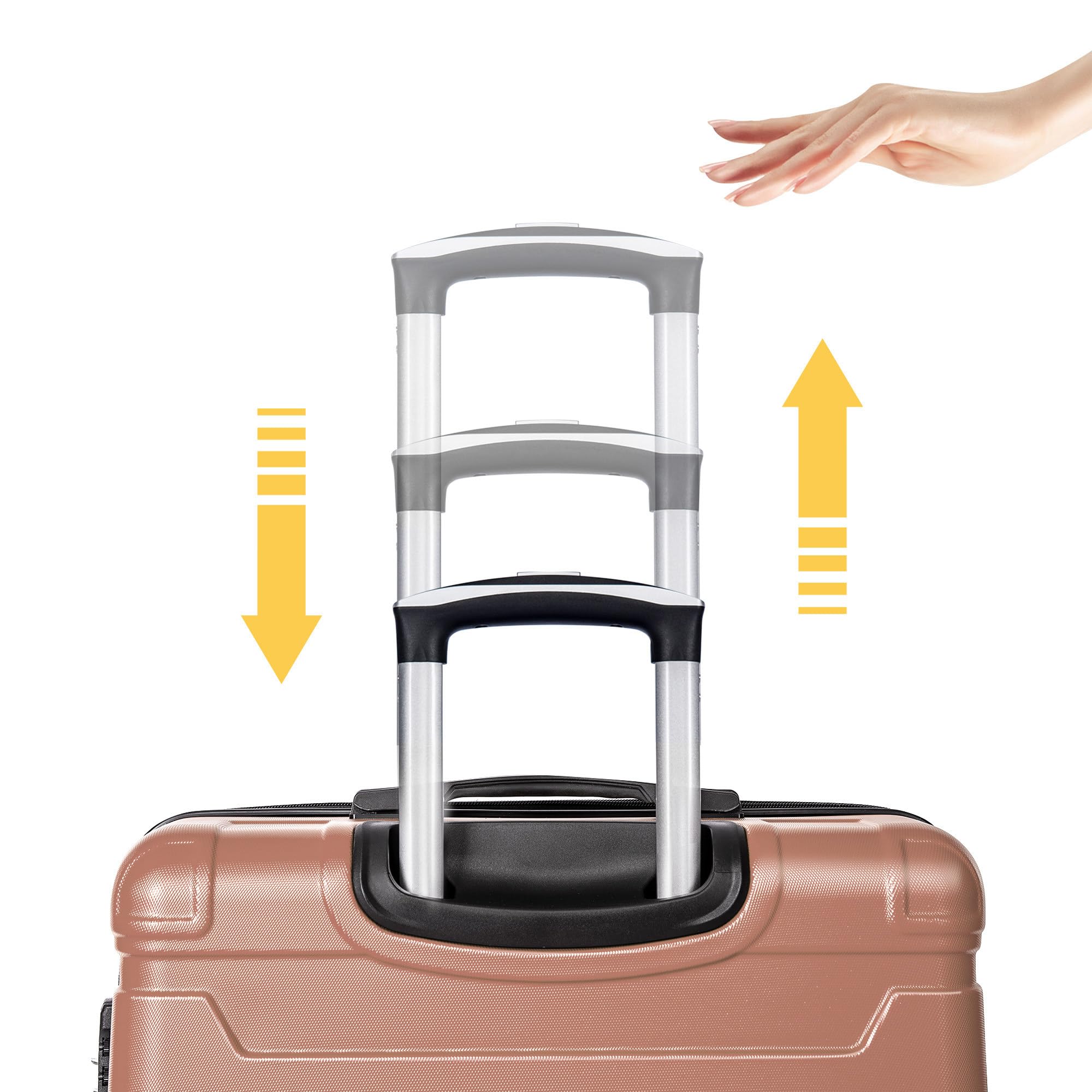 Set 3 Valigie Rigide, Valigia Trolley da Viaggio con lucchetto TSA e Ruota Universale, Espandibile, Maniglia Laterale, ABS, Valigia Bagaglio a Mano, Leggero Valigia Cabina, M-L-XL, Oro rosa