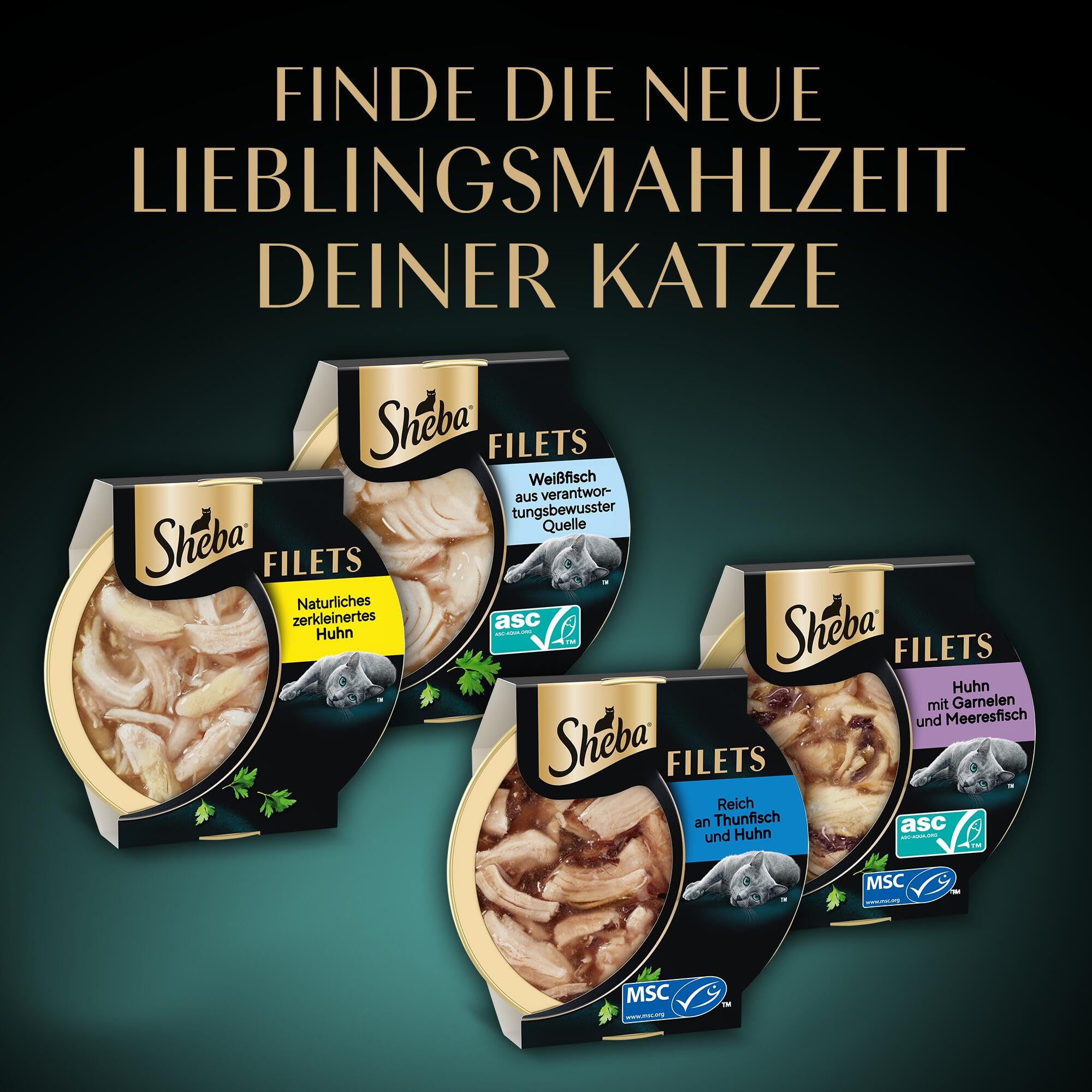 Sheba Filets Adult Katzenfutter in Sauce mit Huhn und Thunfisch, Weißfisch, Geflügel und Lachs 36 x 60 g Schale