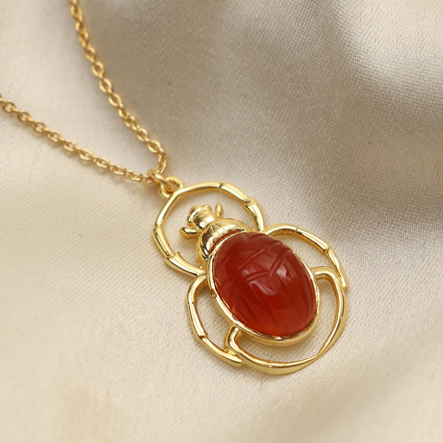 Gempires Gemstone Sacred Egyptian Scarab Beetle Pendant Necklace, 30x20 mm, 14k Yellow Gold Plated, Adjustable 16+2 Inch Chain, Unique Jewelry for Women - Image 3