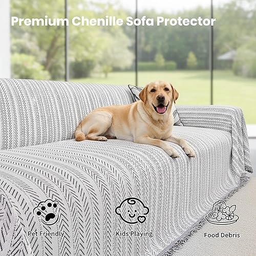 Miniatura 2 de Nobildonna Funda de sofá lavable de felpilla suave y gruesa con borla, funda impermeable para sofá de 3 a 4 cojines, sofá seccional, protector de