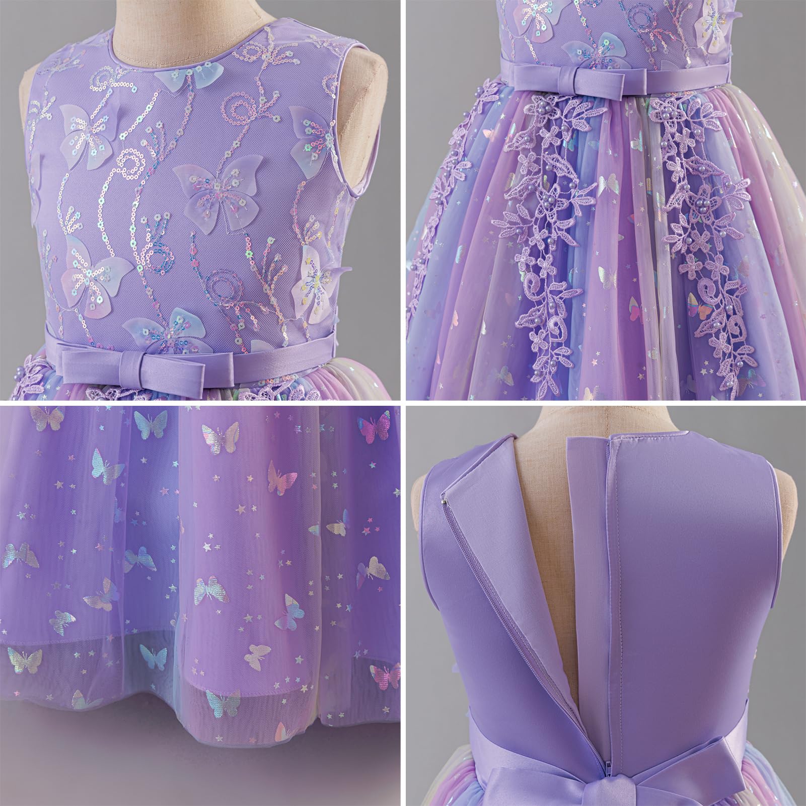 Odizli Blumenmädchenkleider Ärmellos Pailletten Schmetterling Prinzessin A-Linie Tüllkleid Hochzeit Lang Ballkleid