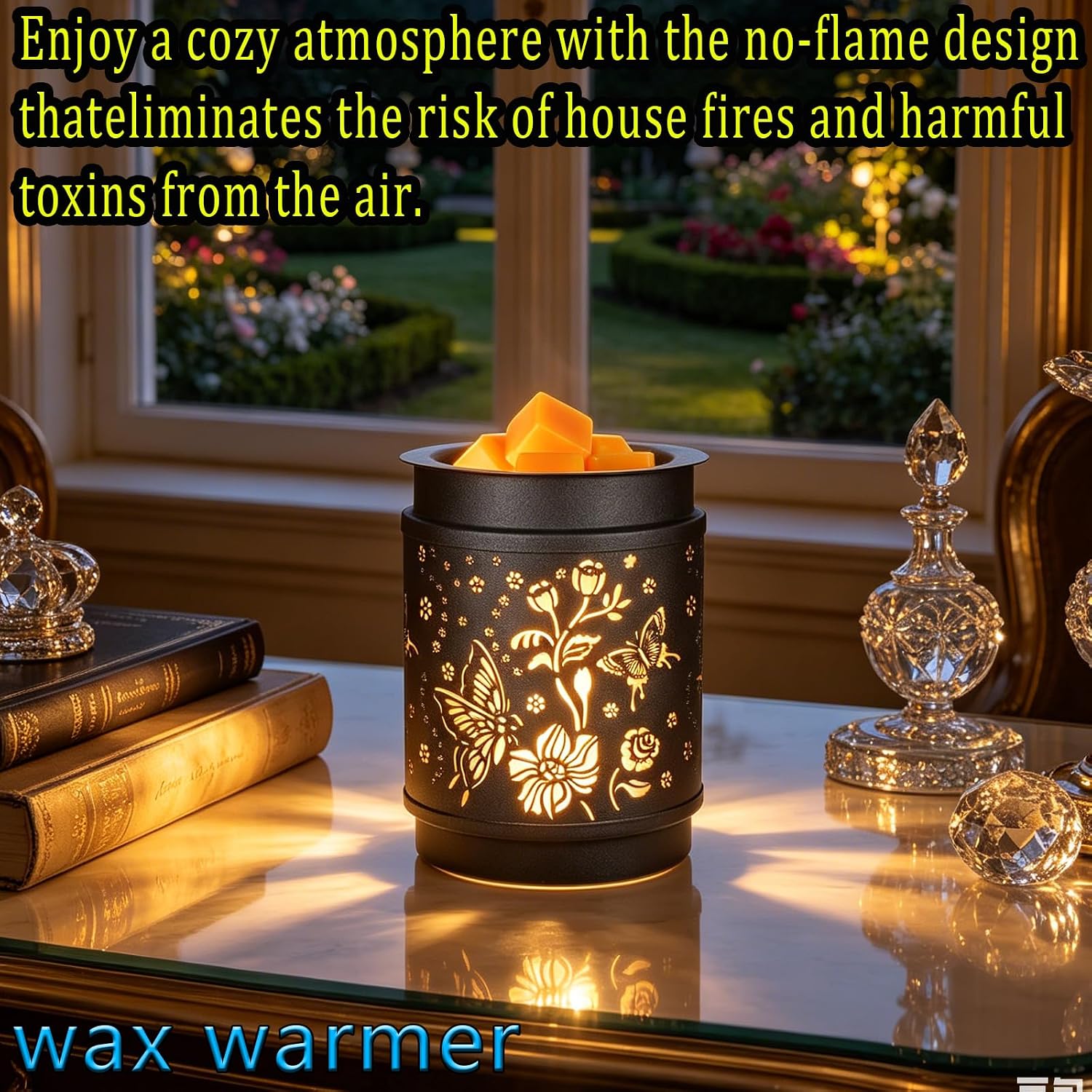 Metal Wax Warmer Electric,scentsy Wax Warmer for Scented Wax melt Warmer Candle Wax Burner, Candle Warmer,Candle Melter,for Home Office Décor and Gifts for Holiday（Flowers and Butterflies） thumbnail