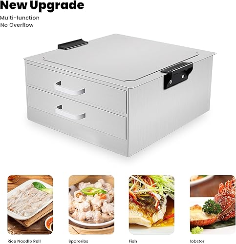 Miniatura 2 de FERRISA Máquina de rollos de fideos de arroz cantonés, vaporizador de doble capa, vaporizador de rollo de fideos hecho con acero inoxidable 430,