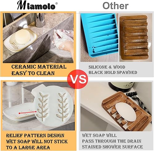 Miniatura 4 de Jabonera de cerámica, soporte para jabón para esponja de jabón, jabonera de ducha para baño, cocina, bandeja ahorradora de jabón para mantener seco,