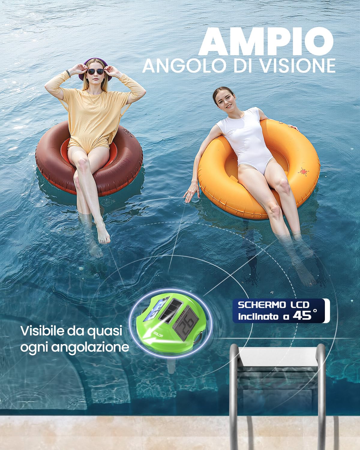 Termometro Galleggiante BALDR Solare con Doppio Display Anti-Riflesso | Sensore Temperatura Digitale IPX7 per Piscine/SPA(Verde)
