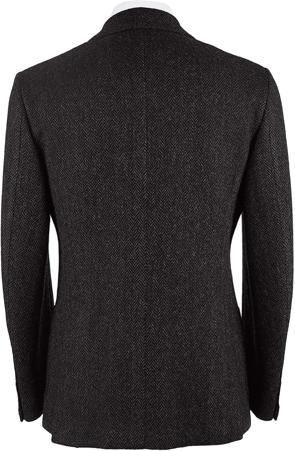 Vintage Herringbone Tweed Blazer British Peak Lapel Woolen Blend Tuxedo Jacket with Pockets