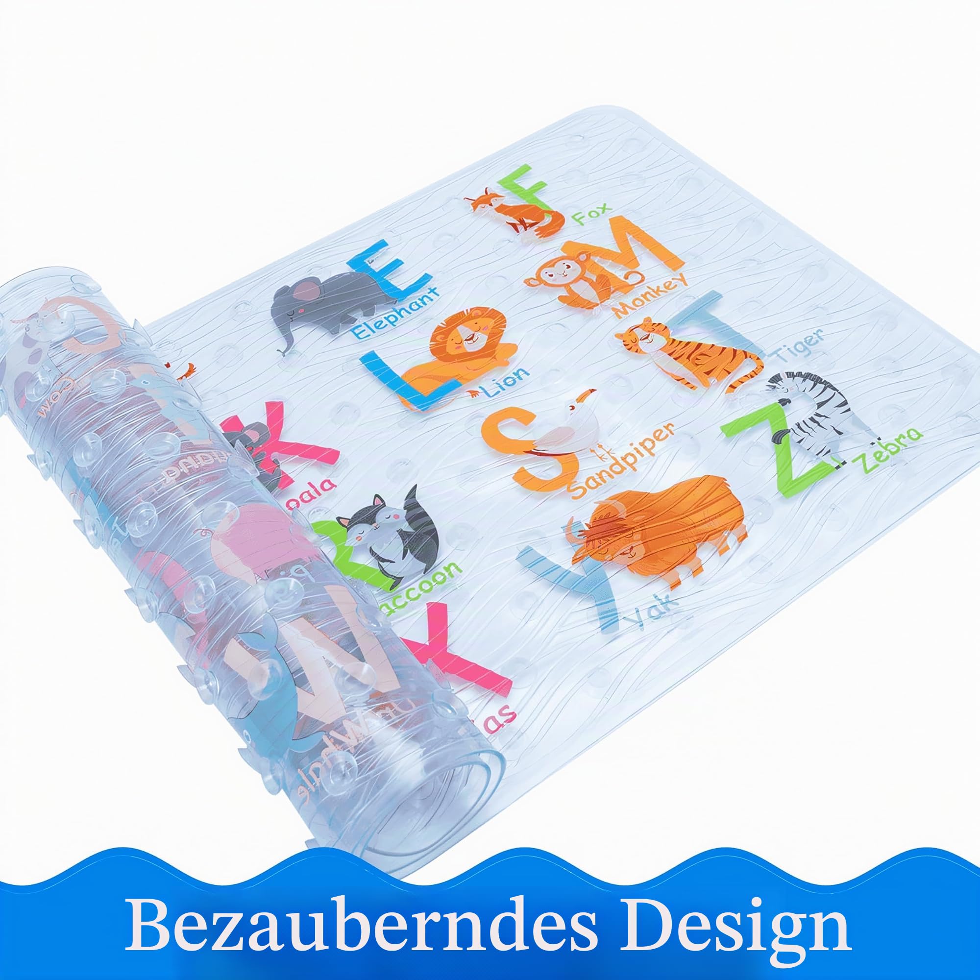 BEEHOMEE rutschfeste Badewannenmatte & Duschmatte - Antirutsch Badematte mit Saugnäpfen, Maschinenwaschbar, Transparent für Baby & Kinder (Alphabet)