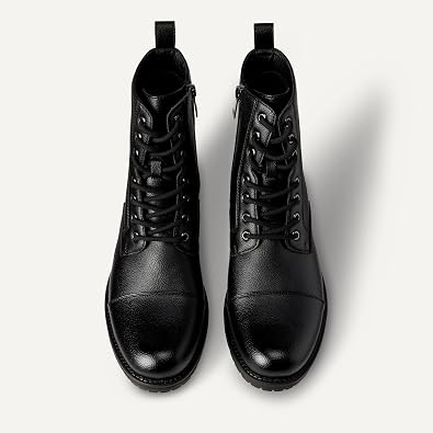 Amazon Essentials Men's Cap-Toe Lace-Up Combat Boots with Zip