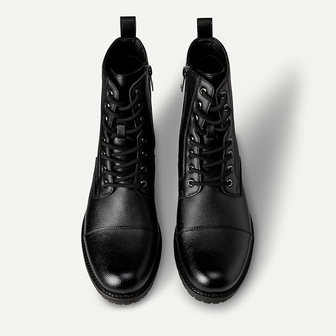 Amazon Essentials Men's Cap-Toe Lace-Up Combat Boots with Zip