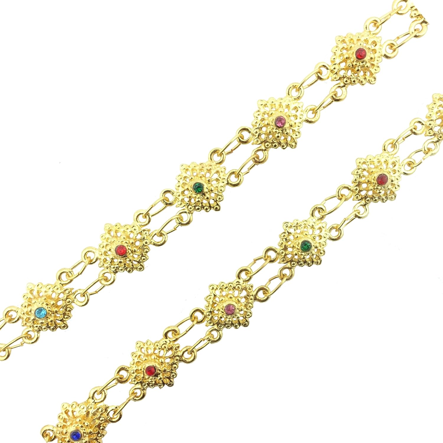 Thai Traditional Gold Plated Multicolor Crystals Body Chain (Sangwan) 48 Inches