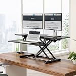FLEXISPOT Standing Desk Converter - 42 Inch Height Adjustable Standing Desk Riser, Black Home Sit Stand Workstation Office Desk for Dual Monitors and Laptop (M27LB)