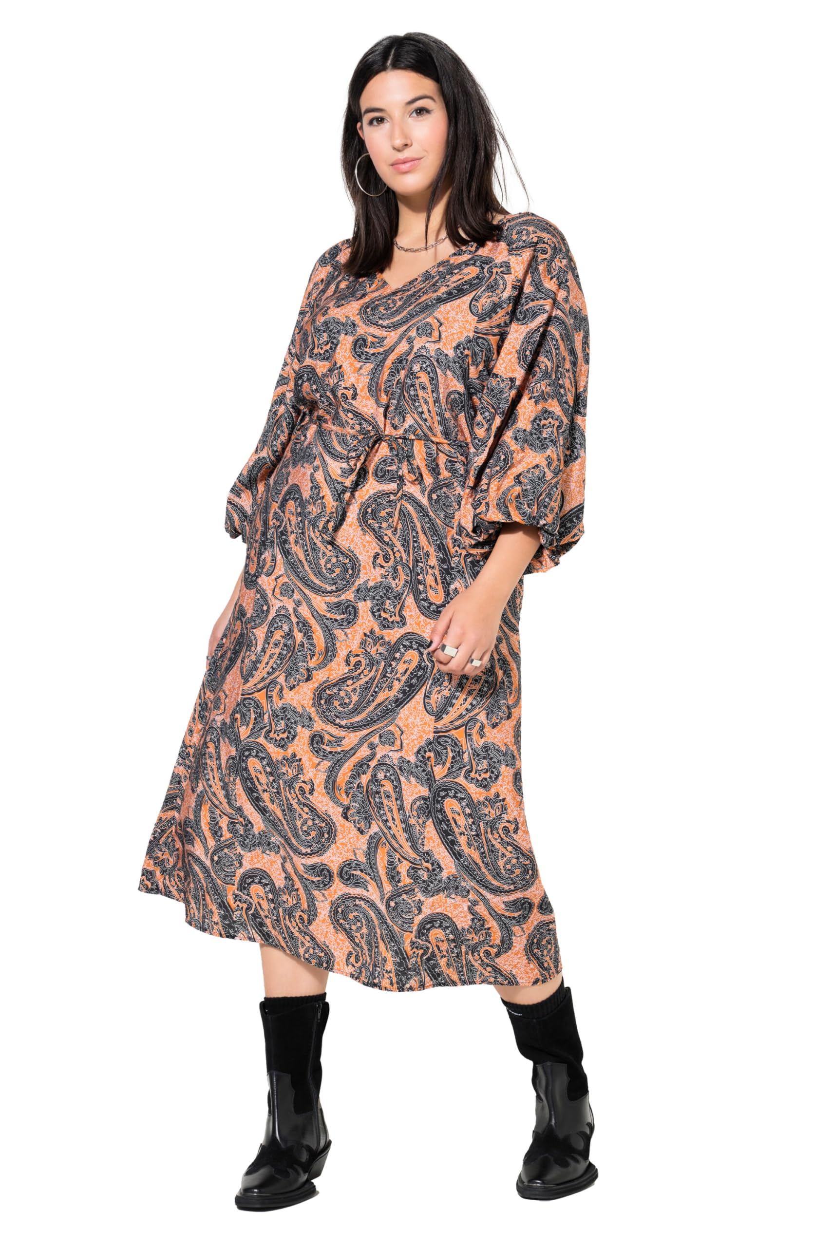 Studio Untold Damen große Größen Übergrößen Plus Size Maxikleid, A-Line, Paisley, 3/4-Ballonärmel 834485