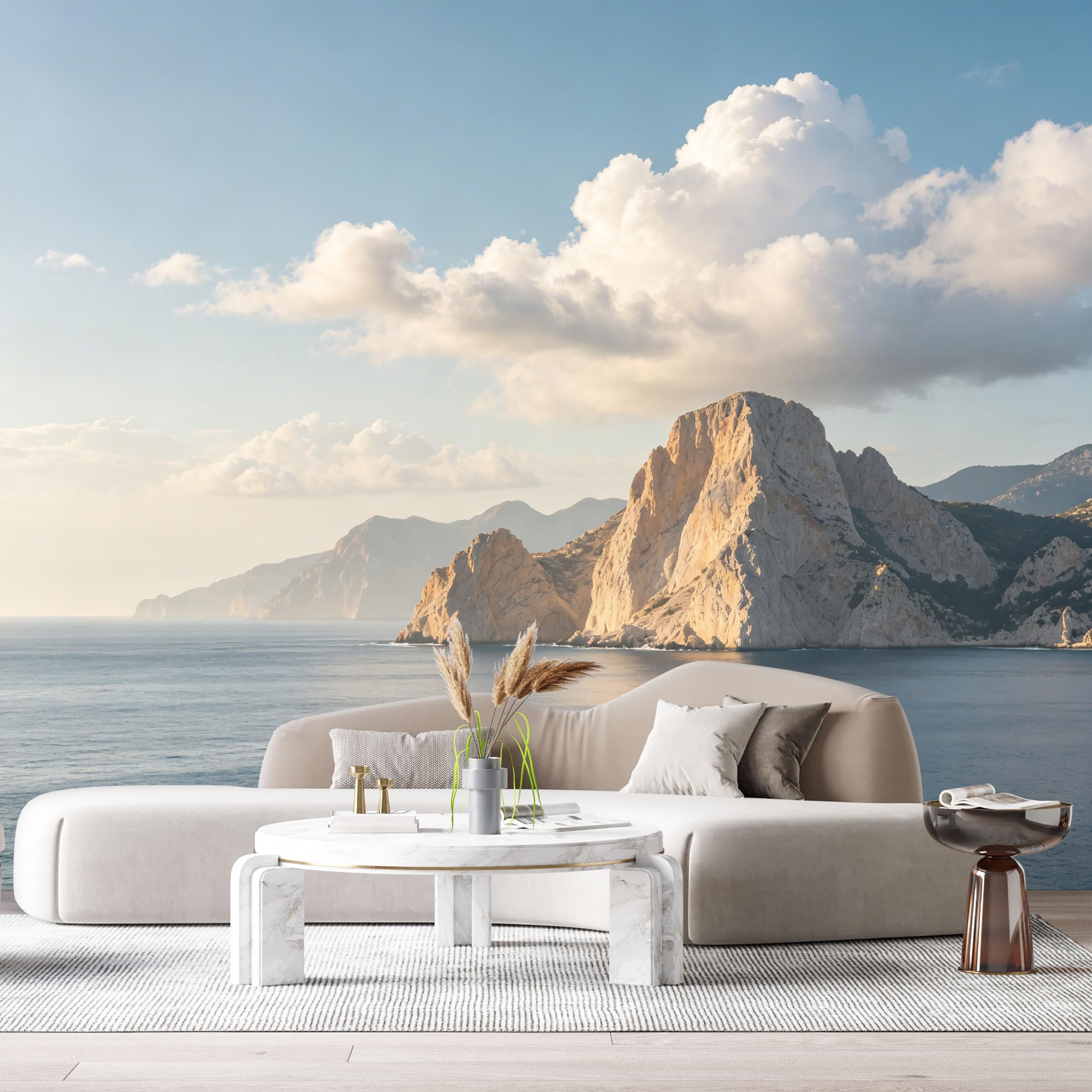 Custom Size Wall Murals Coastal Ocean Marine Landscape Rocky Cliffs Sunset Clouds SelfAdhesive Wall Fabric Removable Large Wallpaper for Photo Living Room