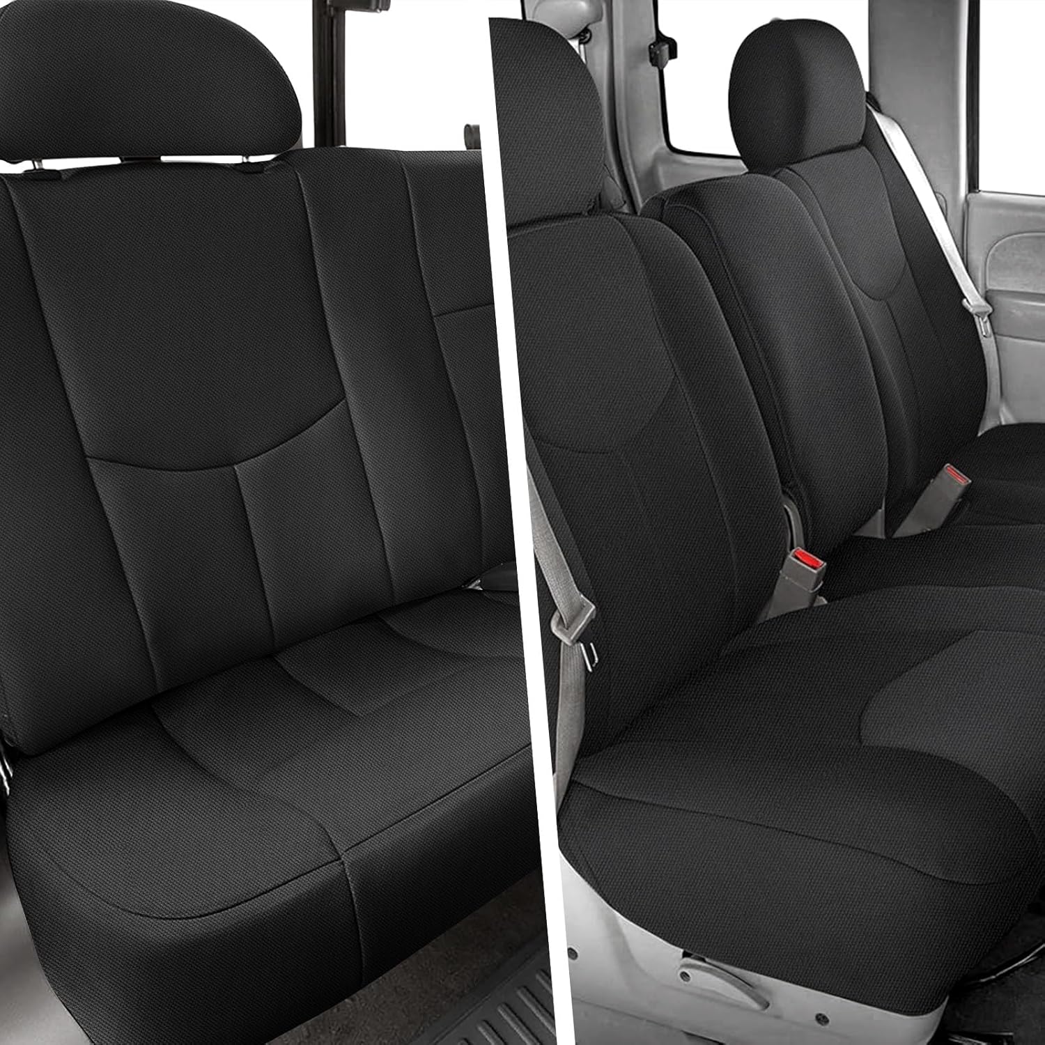 Front & Rear Seat Covers Compatible with 1999-2006 Chevy/GMC 1500, Heavy Duty Knitted Fabric Complete Set, Rear Seat No Cup Holders Opening