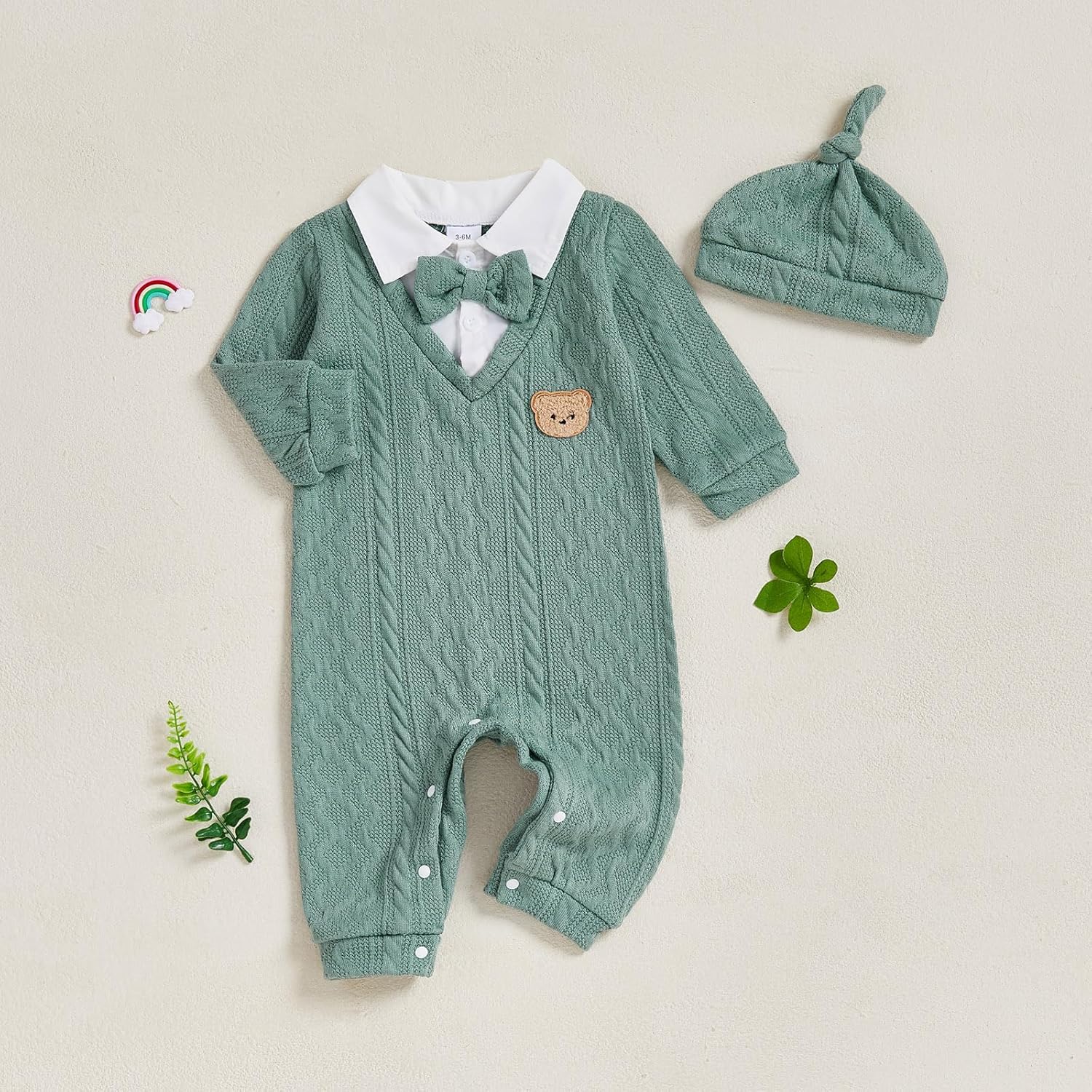 Newborn Infant Baby Boy Outfits Suit Bowtie Bear Embroidery Dress Romper Jumpsuit Gentleman Wedding Clothes Formal - Image 7