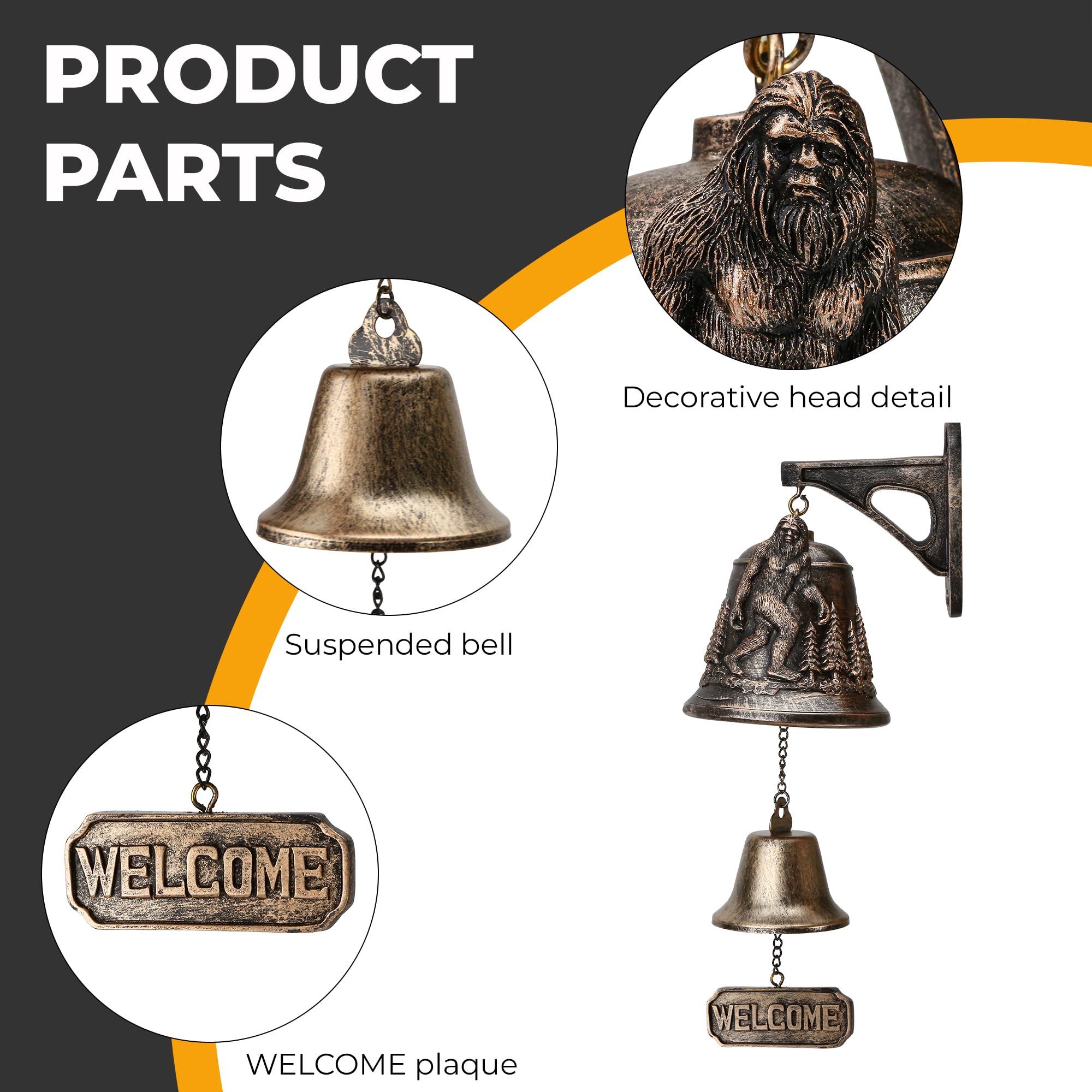 Bigfoot Hanging Bell – Vintage Cast Iron Doorbell For Outdoor Fence, Yard, Or Cabin – Funny Sasquatch Welcome Gift
