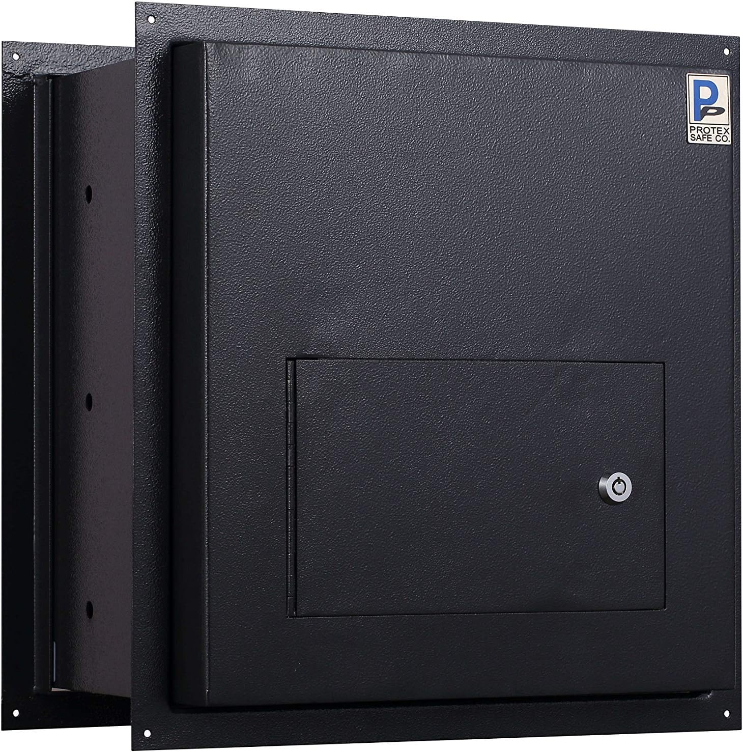 Protex WDD-180 Black Through-The-Wall Locking Drop Box, for key, remotes, cash, checks and envelopes, metal baffle, Pre-drilled mounting holes, double steel door,adjustable metal frames
