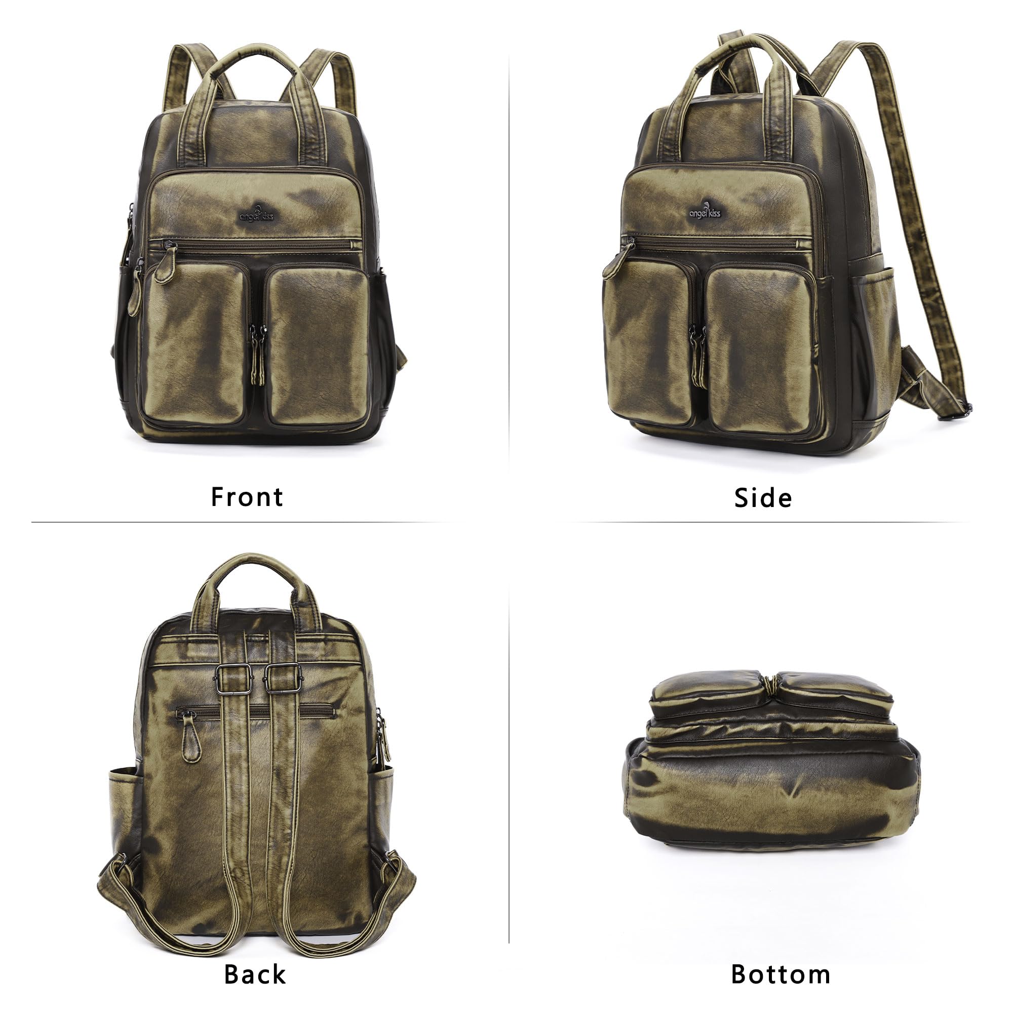 Angel Kiss Rucksack für Damen, weiches gewaschenes Leder, mehrere Taschen, lässiger Reiserucksack