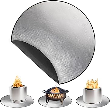DocSafe 36" Round Fire Pit Mat for Solo Stove Bonfire,4-Layer Double-Sided Fireproof Heat Insulated Under Grill Mat Protector for Deck,Patio,BBQ,Oil-Proof and Reusable and Waterproof,Black&Silver