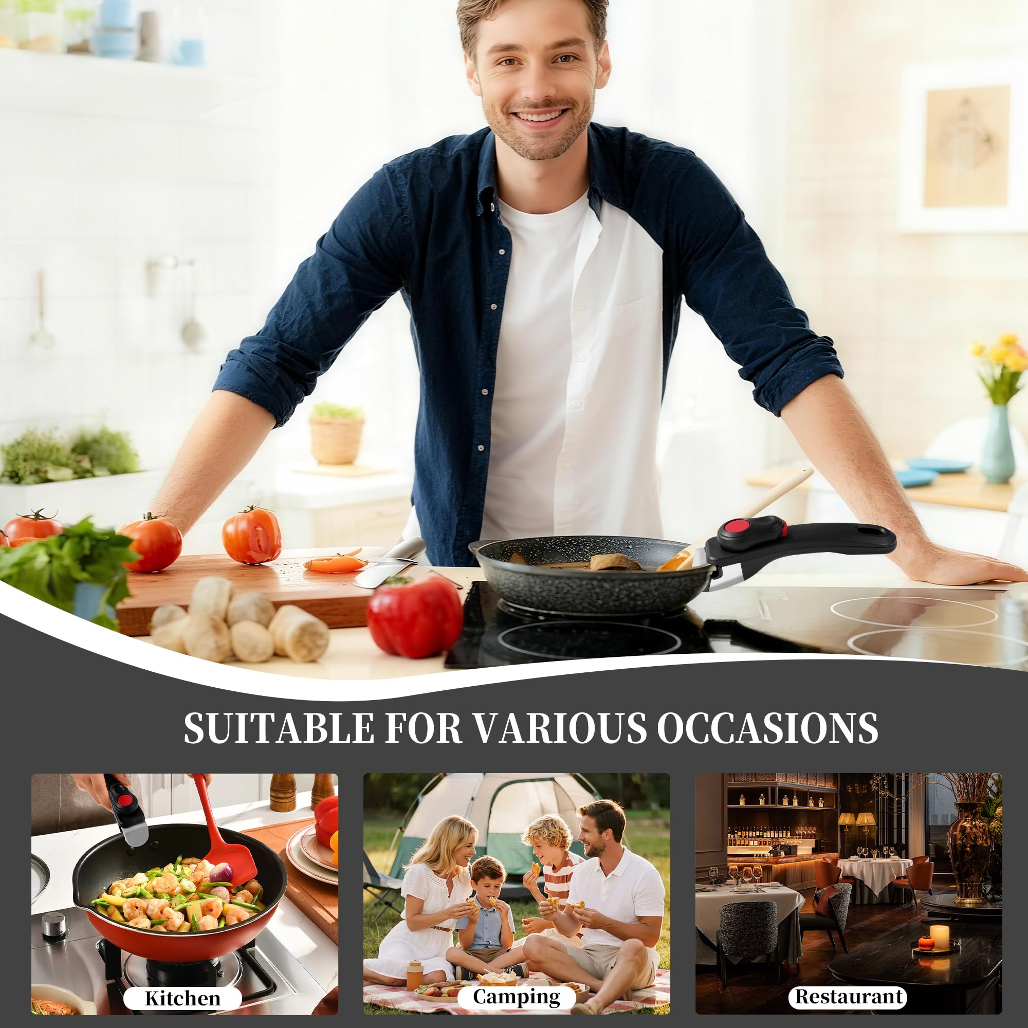 Poignée Amovible Universelle pour Ustensiles de Cuisine, Casserole, Poêle