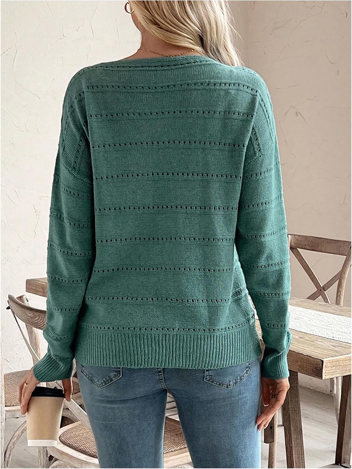 MakeMeChic Women's Maternity Sweater Crew Neck Long Sleeve Hollow Out Knitted Pullover Tops