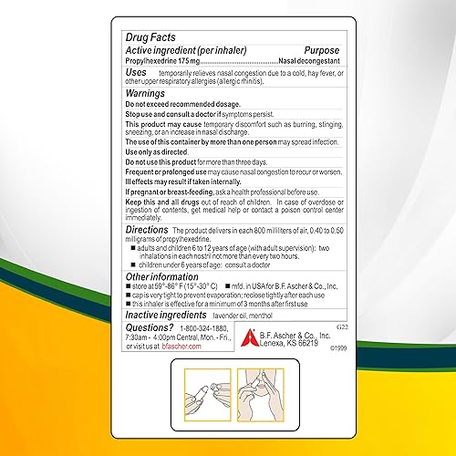 Miniatura 4 de Benzedrex Inhalador Propilhexedrina Descongestionante nasal - 1 unidad (paquete de 6)