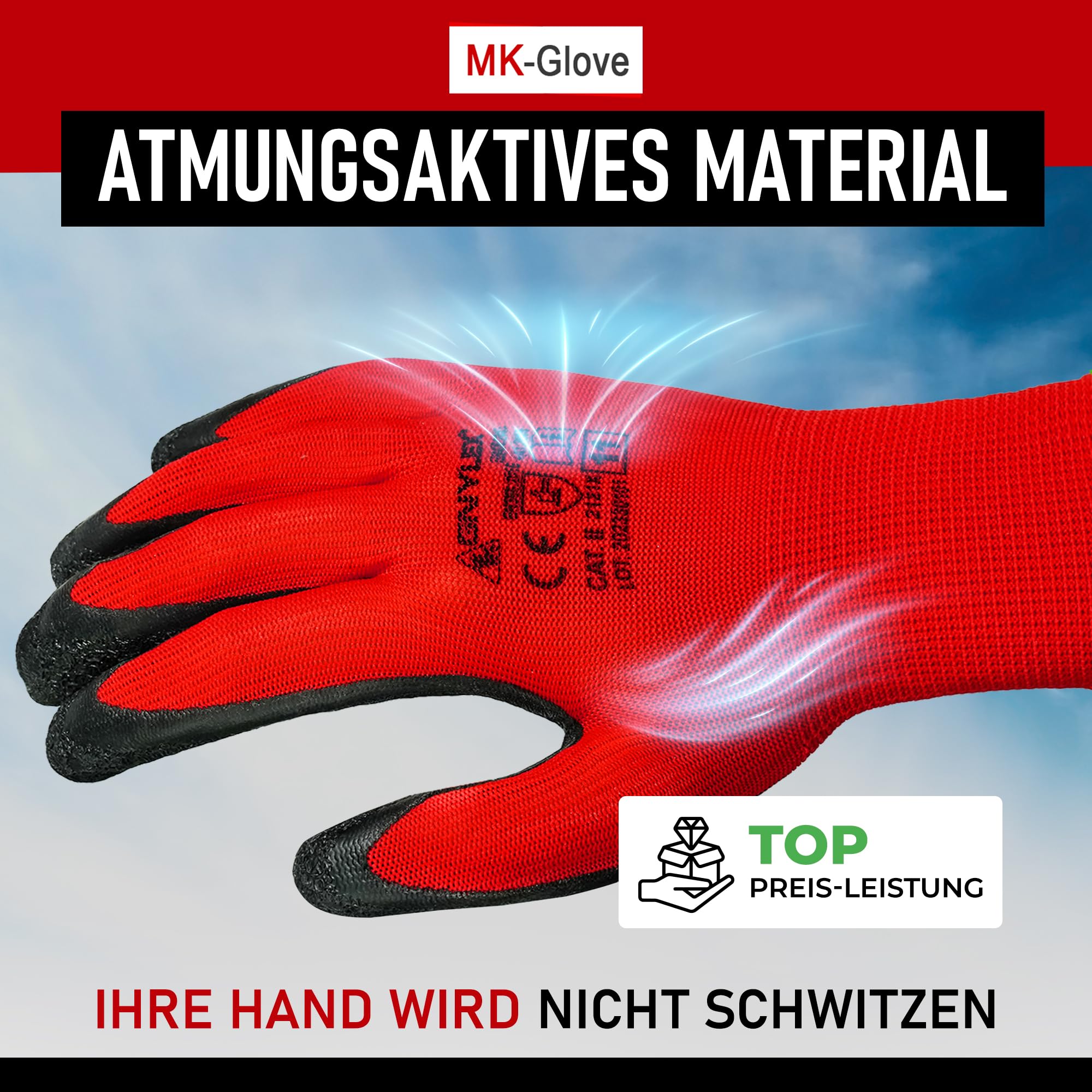 12 Paar Abriebfest Arbeitshandschuhe Herren - Gartenhandschuhe und Montagehandschuhe mit Latexbeschichtung - Werkstatt Schutzhandschuhe Mechaniker Handschuhe - Größe 10-XL
