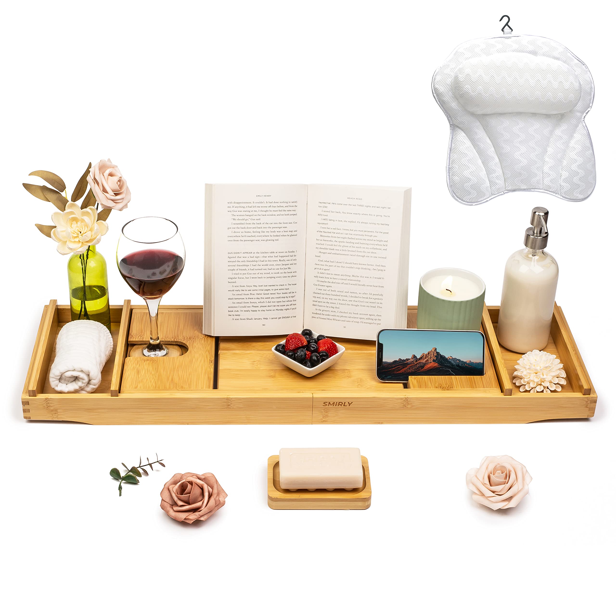 SMIRLY Bamboo Bathtub Tray Expandable Bamboo Bath Tray for Tub with