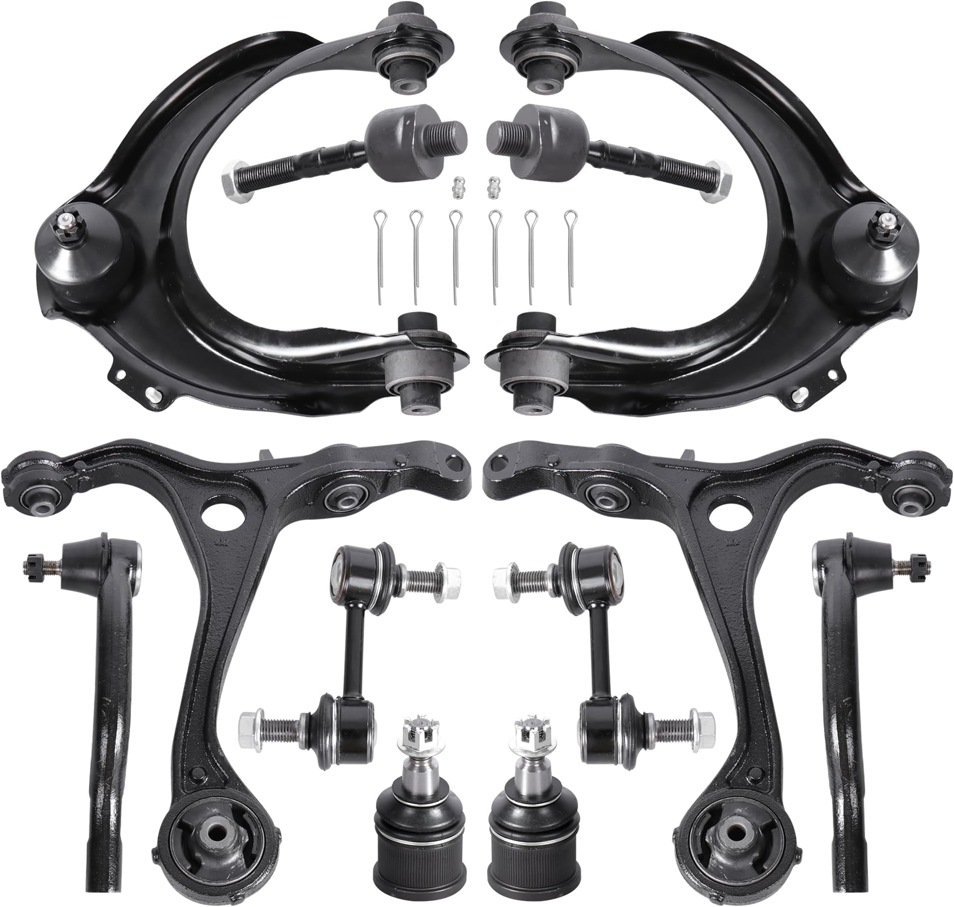 KUIPERAUTO 12PCS Suspension Kit Front Upper Lower Control Arm,Sway Bar Links,Outer Inner Tie Rod End Compatible with 2003-2007 Honda Accord/2004-2008 Acura TSX with Ball Joint