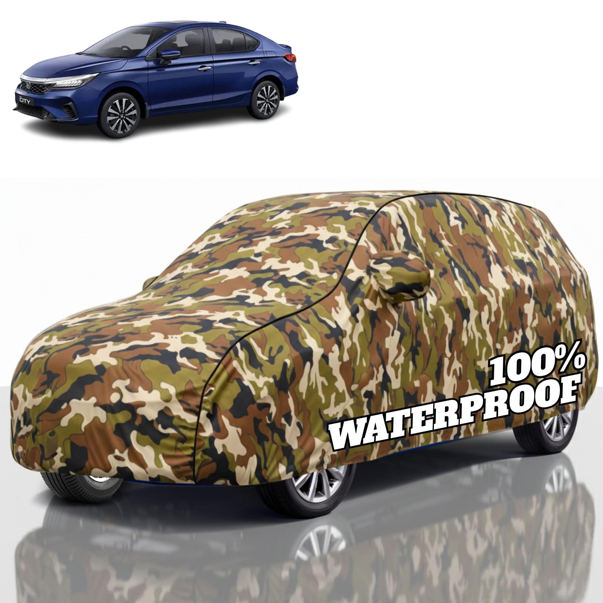 Premium Polyester Car Cover Hondo-City All-Weather Protection from Rain, Dust &amp; Sun | UV Resistant Fabric | Full Body Secure Fit for Outdoor &amp; Indoor Parking Jungle