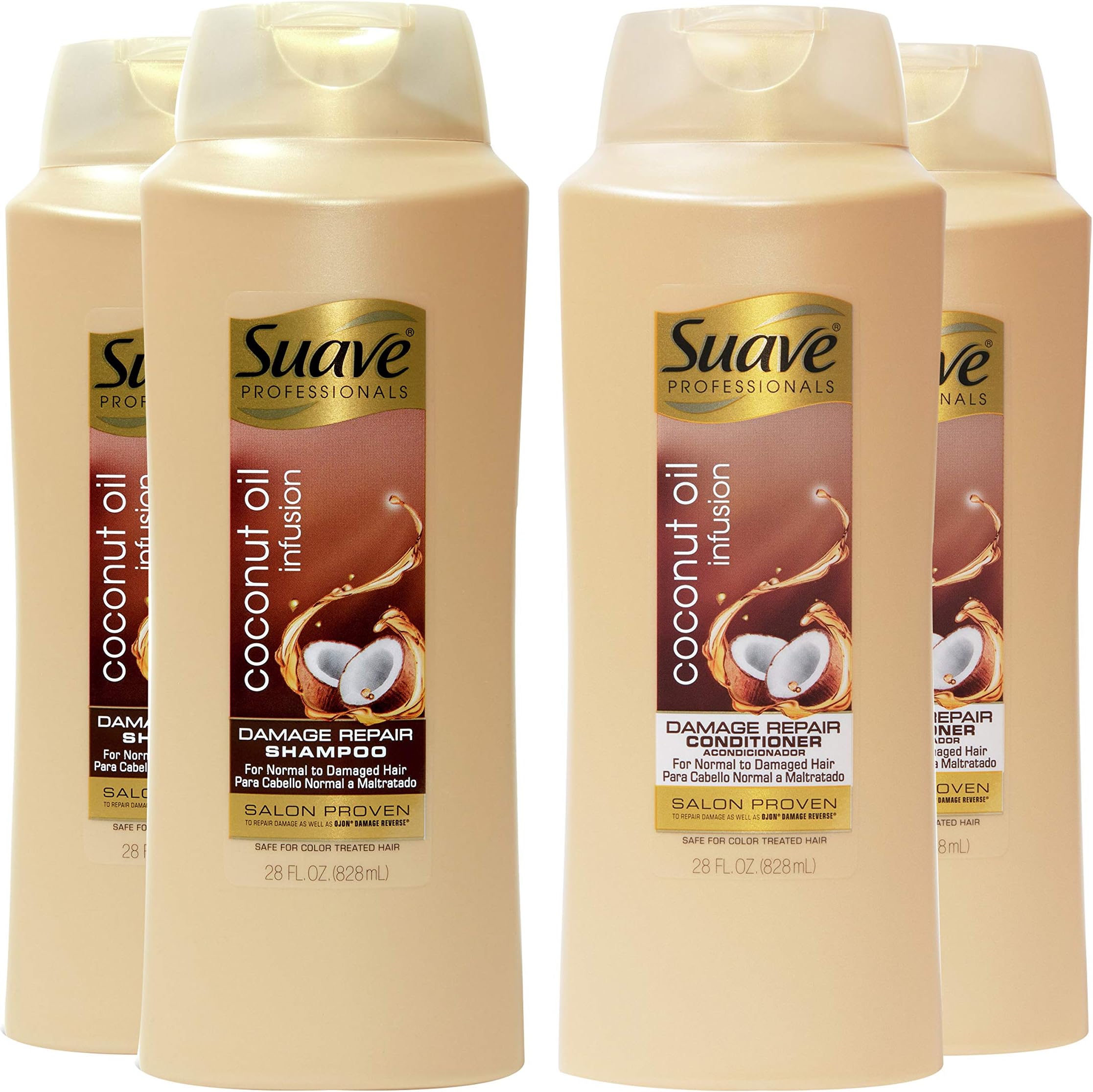 Suave Professionals Damage Repair Shampoo + Conditioner Coconut Oil 28 oz, 4 count