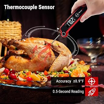 TempPro TP620 Instant Read Meat Thermometer Digital, Cooking Thermometer with Large Auto-Rotating LCD Display, Waterproof Food Thermometer Digital for Kitchen, BBQ, or Grill (Previously ThermoPro)