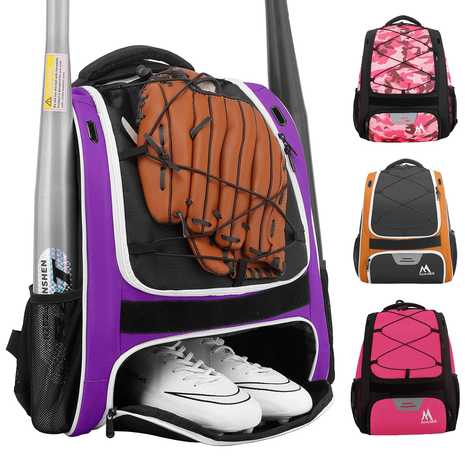 Sac à Dos Baseball/softball 40L, Compartiment Chaussures, Violet, Neuf