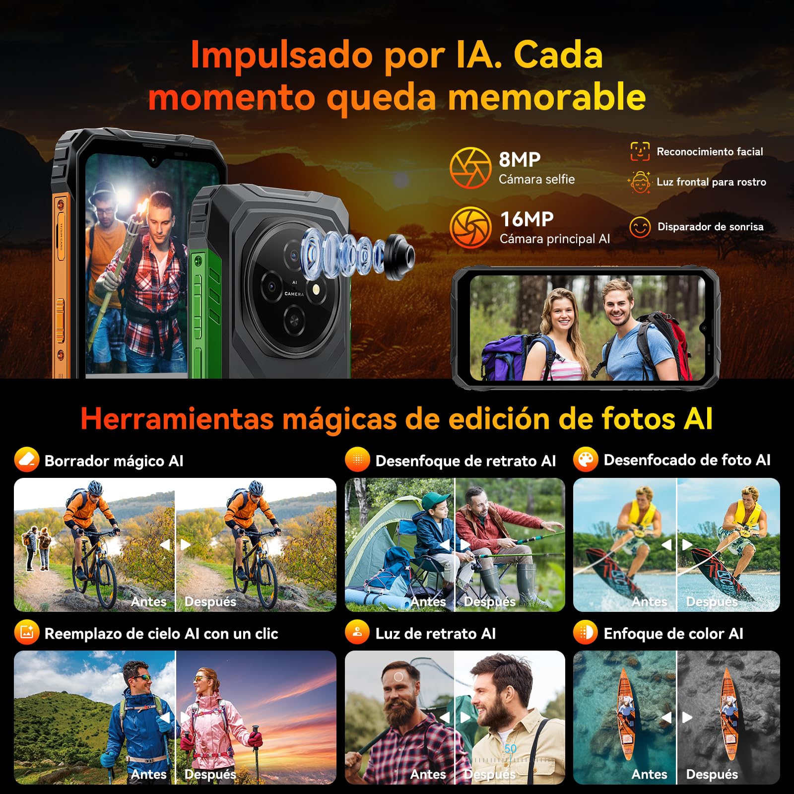 Blackview Movil Irrompible, Batería 10000mAh Movil Resistente 12GB RAM+128GB ROM/TF 2TB Mobile Rugged, 6.56" HD+ 90Hz Teléfono Movil, NFC/OTG/GPS/3 Ranuras/IP68&IP69K/390g/3Años Garantía