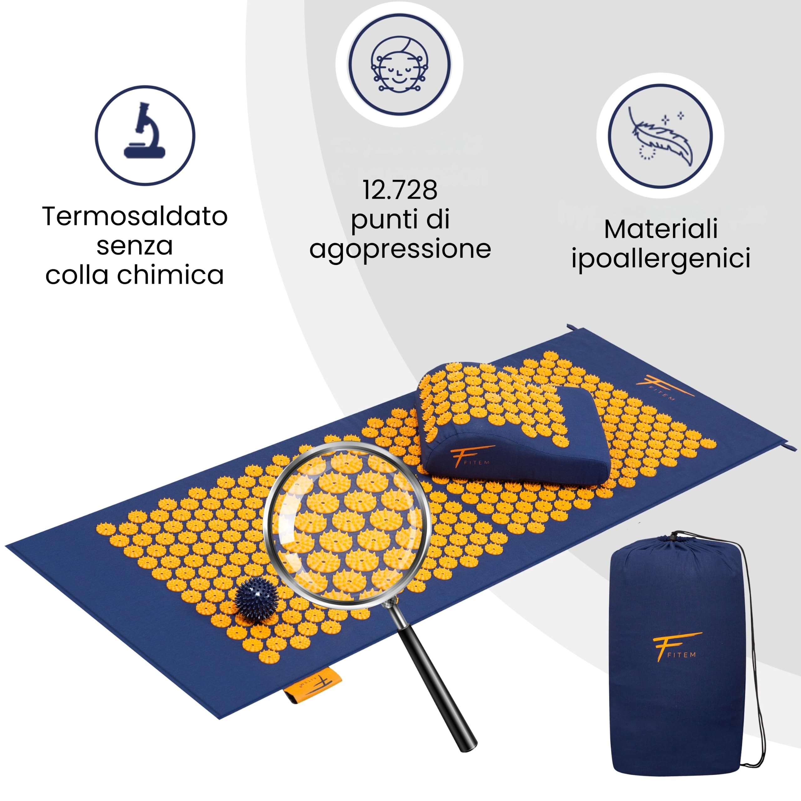 Fitem Tappetino per Digitopressione con Cuscino per Massaggio e Relax, Supporto per Schiena e Collo, Ideale per Yoga, Pilates e Recupero, Favorisce Benessere e Riposo a Casa
