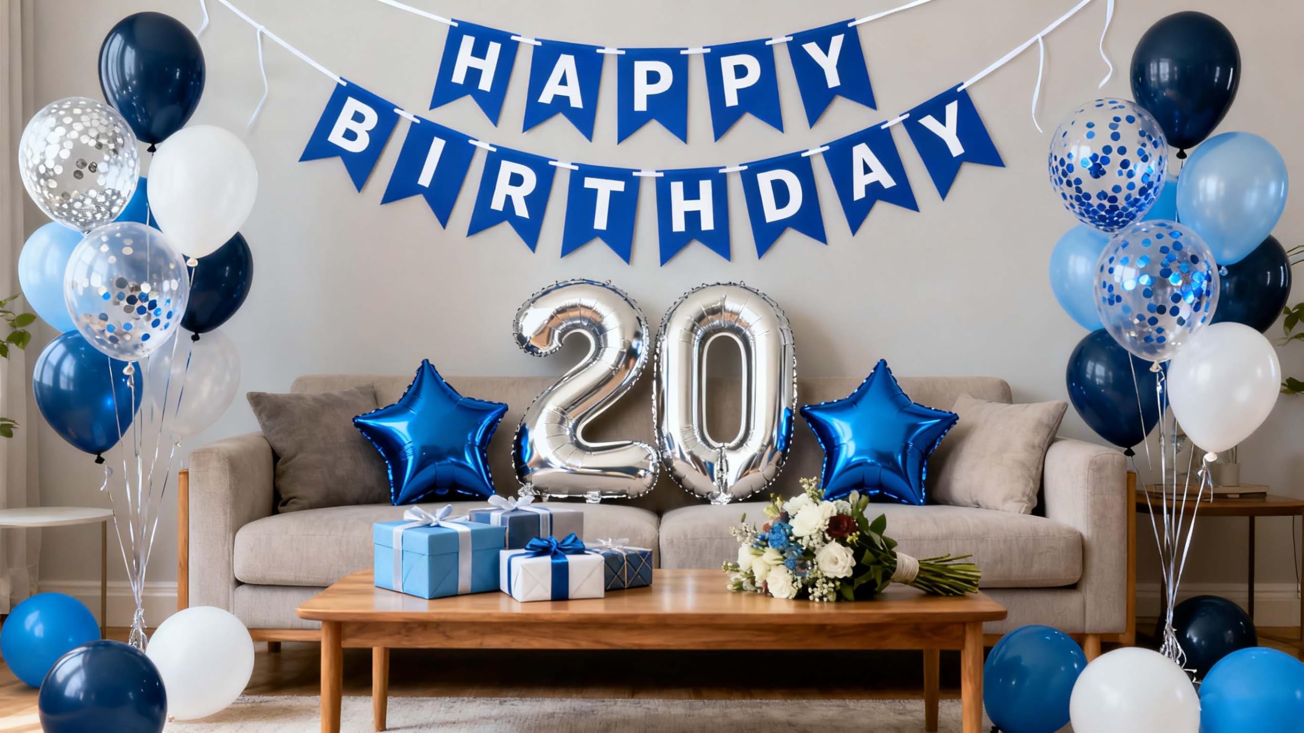 Photo 1 of 20th Birthday Party Decorations for Men, Happy20th Birthday Banner Blue Star Number 20 Foil Balloons 20th Birthday Latex Confetti Balloon for Men Him 20 Years Old Birthday Decoration(20th)
