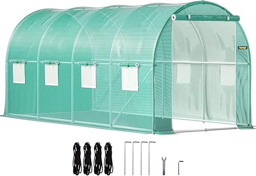 VEVOR Invernadero de túnel para caminar, casa caliente portátil de 14.8 x 6.6 x 6.6 pies con puerta con cremallera, 8 ventanas enrollables, aros de