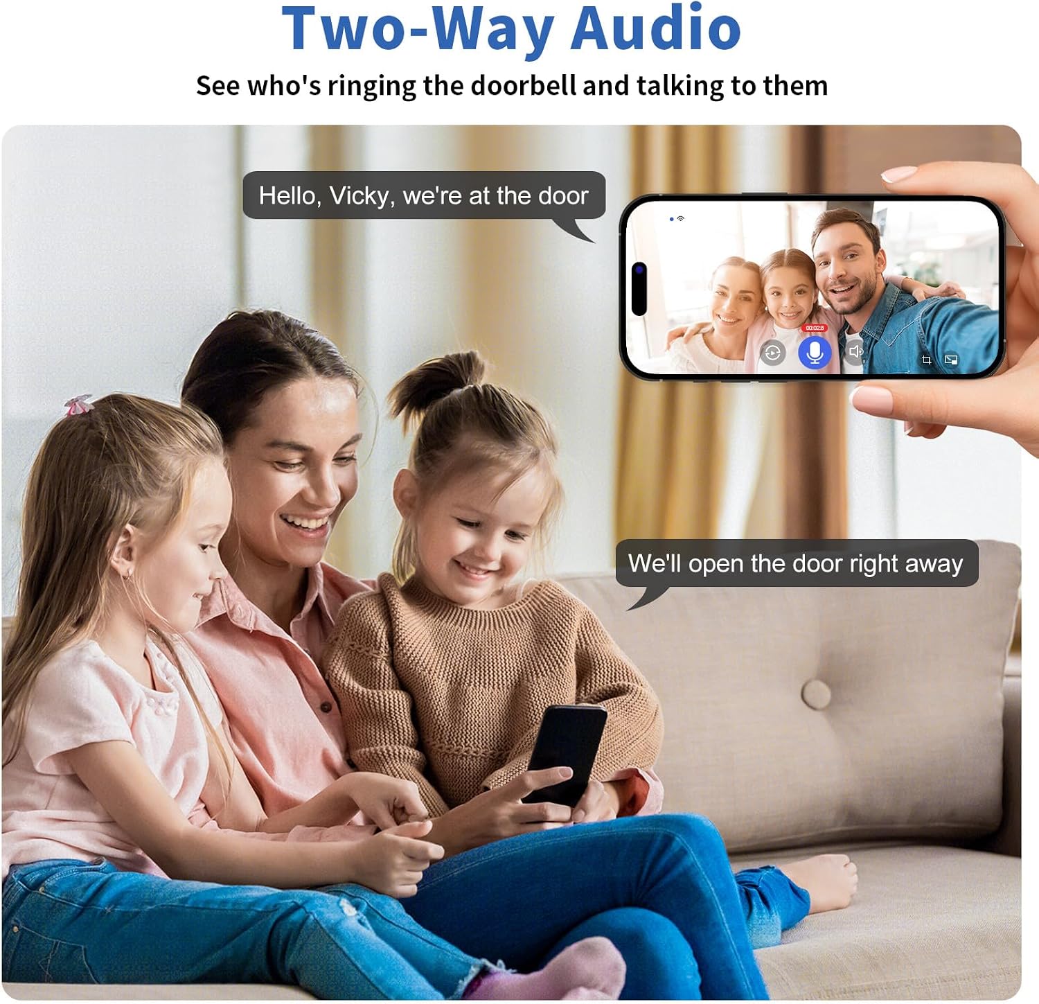 Illustration of two-way audio communication via the doorbell camera app