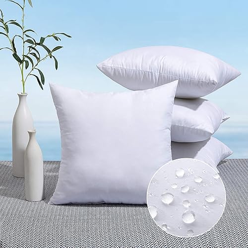 MIULEE Paquete de 4 rellenos de almohada para exteriores de 16 x 16 pulgadas, resistentes al agua, fundas decorativas cuadradas de primera calidad