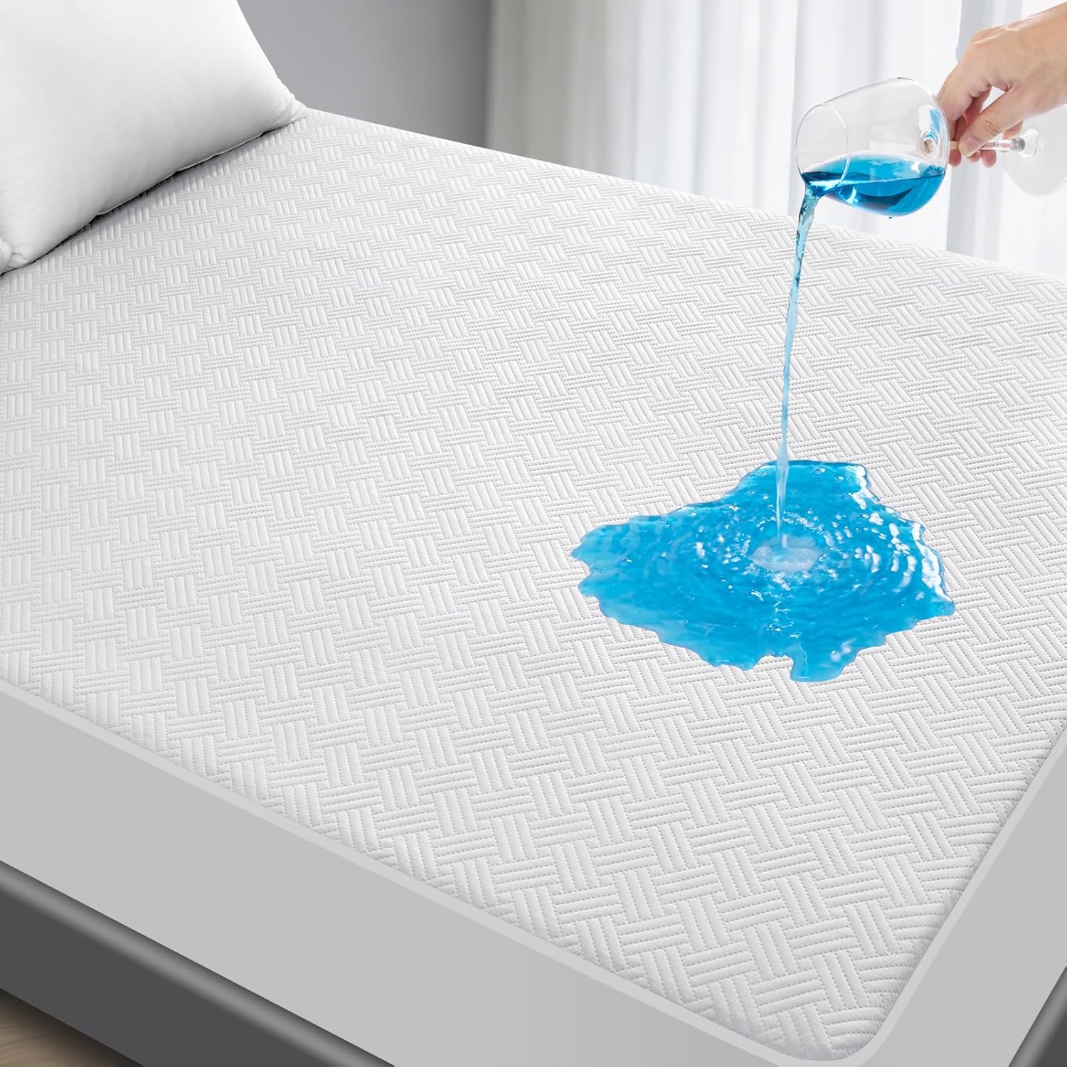 Waterproof Mattress Protector California King Size - Breathable, Noiseless, Ultra-Soft Bed Cover, Mattress Pad Cover with Deep Stretchable Pockets 8"-21" (White) White California King