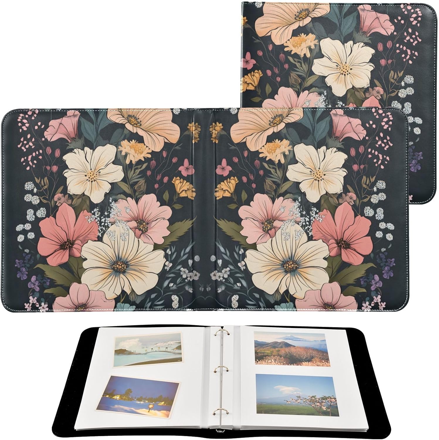 Bookshelf Photo Albums Bouquet Of Pretty Flowers PU Leather Scrapbooking Albums