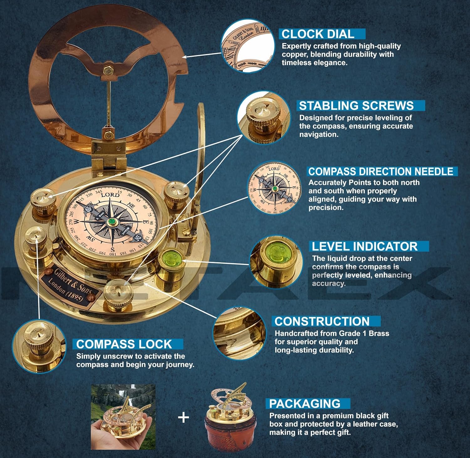 Trust in The Lord with All Your Heart -Proverbs 3: 5-6 Quote Engraved Compass with Leather Box, Sundal Compass, Gift Compass, Graduation Gifts Compass for Women Mens Boy Girls - Image 4