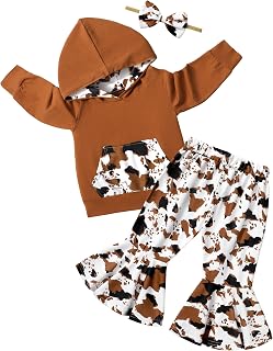 Baby Girl Clothes Floral Hoodie Sweatshirt Flare Pants Pocket Headband Toddler Girl Sweatsuit Fall Winter Outfits